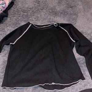 Elegant Black Long Sleeve Top with White Trim